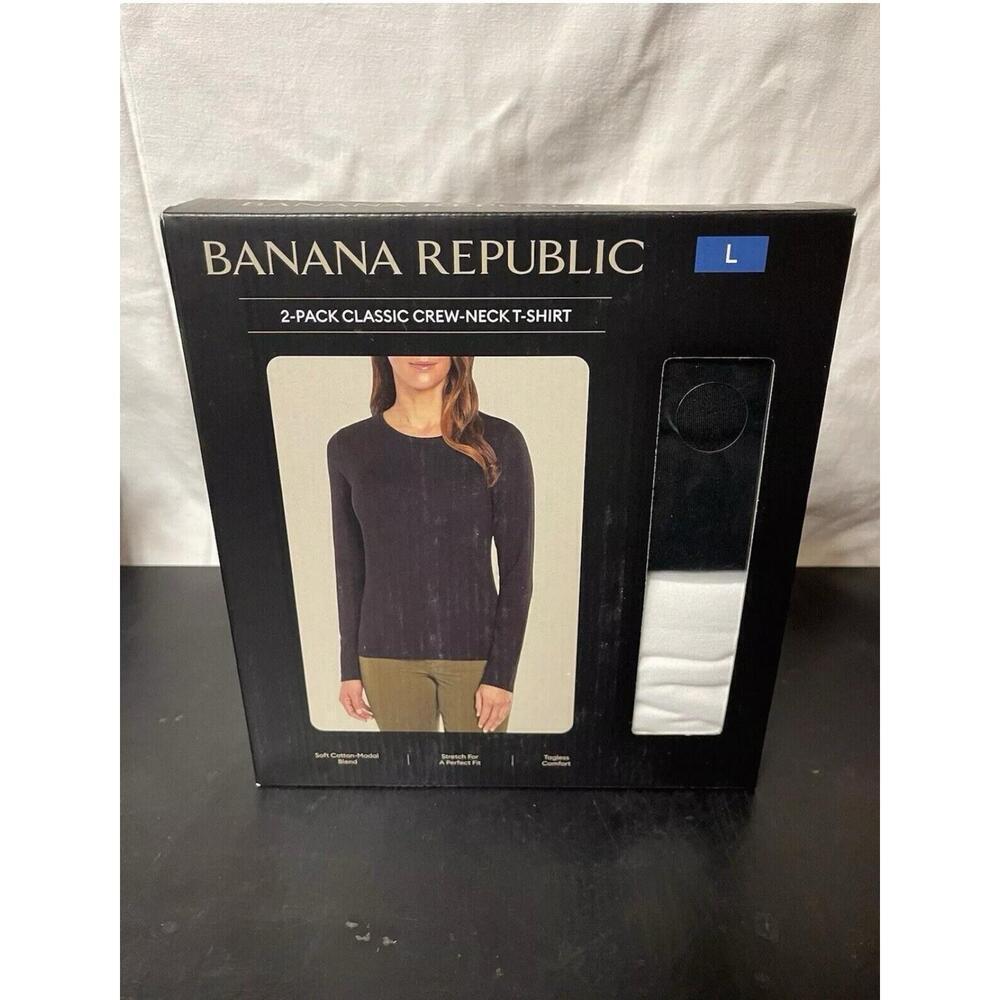 Banana Republic Womens Classic Crew Neck T-Shirt, Black/White, Size L. BB